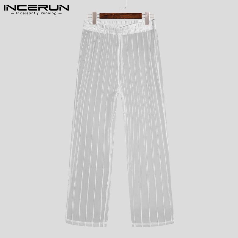 INCERUN Летние мужские модные прозрачные сетчатые рубашки с длинными рукавами и длинные брюки из 2 предметов, комплекты облегающей вечерние домашней одежды S-5XL