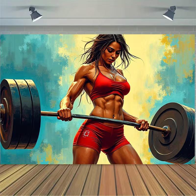 2D Female Athlete Backdrop Red Fitness Outfit Weightlifting Background