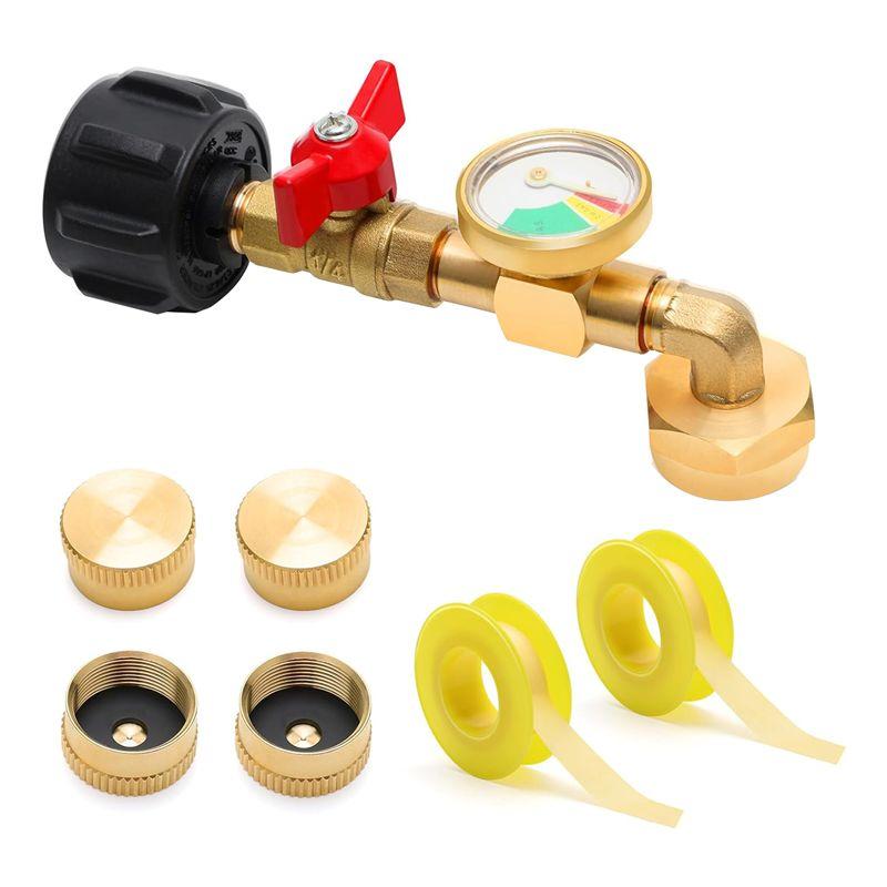 A84X-7PCS 90 Degree Propane Refill Pressure Adapter With Valve And Gauge Sets For QCC1 Propane Tank