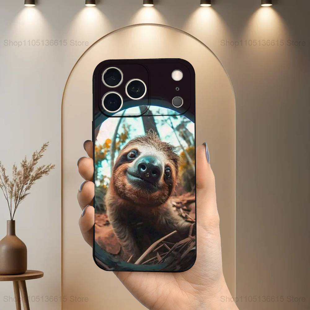 Животное Смешной Ленивец Милый Чехол Для Телефона Для iPhone 17,16,15,14,13,12,11 Plus,Pro Max,XS,X,XR,SE,Mini,8,7,Мягкий Силиконовый Черный Чехол