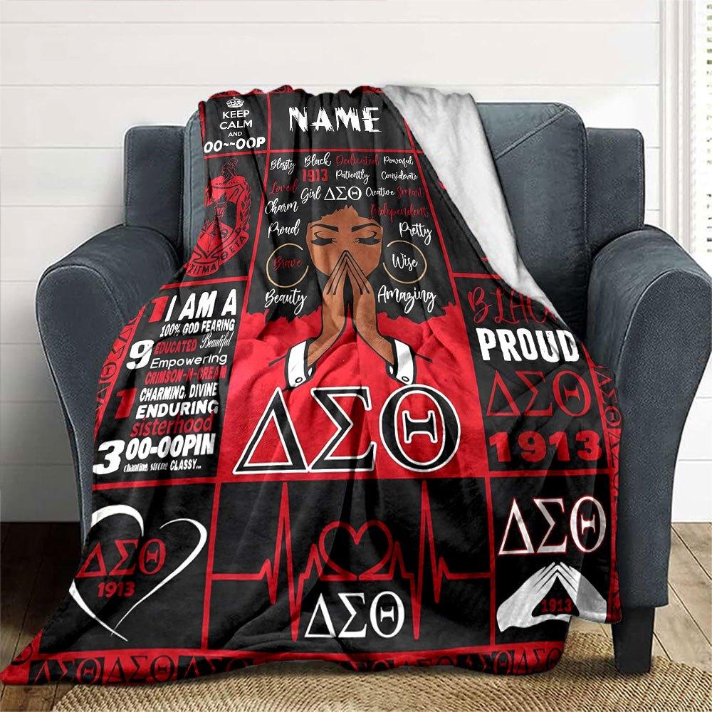 Black Greek Pride Delta Sigma Theta 1913 Gift Personalized Blanket Customize Text Soft Cozy Suitable For Sofa Couch Office Bed Picnics For All