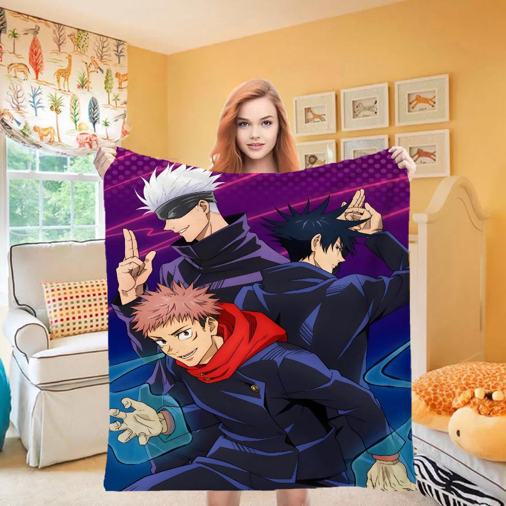 JJK Anime Knee Fashion Blanket Throw Winter Microfiber Oversized Baby Lightweight Flannel Fleece Bed Sofa Decoration