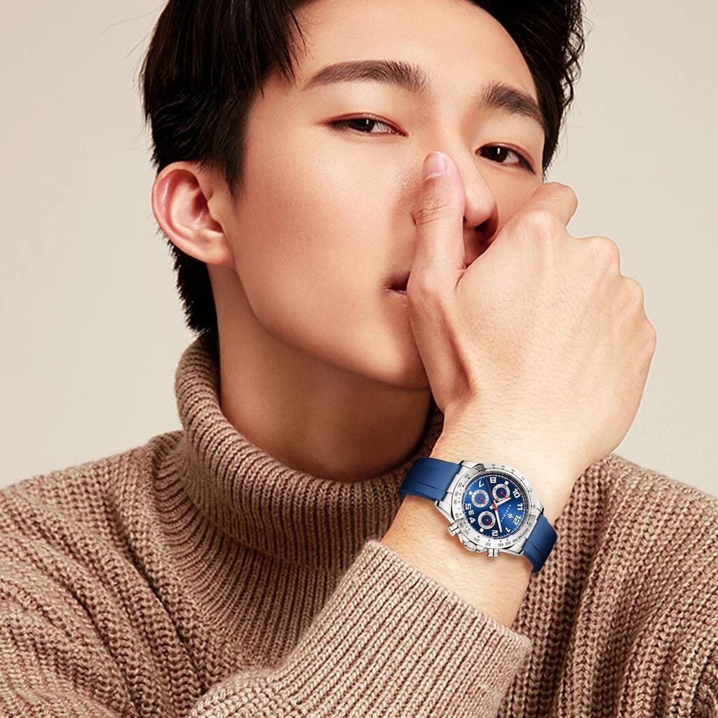 Часы-хронограф, водонепроницаемые аналоговые кварцевые часы, светящийся силиконовый циферблат с датой, спортивные, повседневные, модные, деловые часы, элегантный подарок для [AKNIGHT]