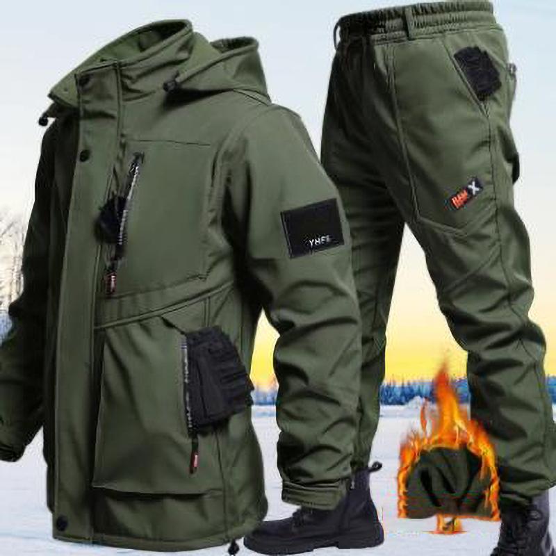 Осенне-зимний однотонный велюровый комплект с капюшоном, уличный костюм для защиты труда, повседневный костюм для альпинизма