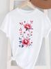 (Азиатский размер) Женский топ с коротким рукавом T Женский принт Мода женская O-образный вырез Повседневный тренд милый цветок милый Одежда Графическая футболка Футболки