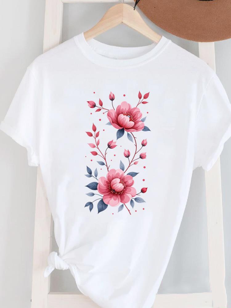 (Азиатский размер) Женский топ с коротким рукавом T Женский принт Мода для леди O-образный вырез перо трендовый стиль Повседневная одежда Графическая футболка Футболки