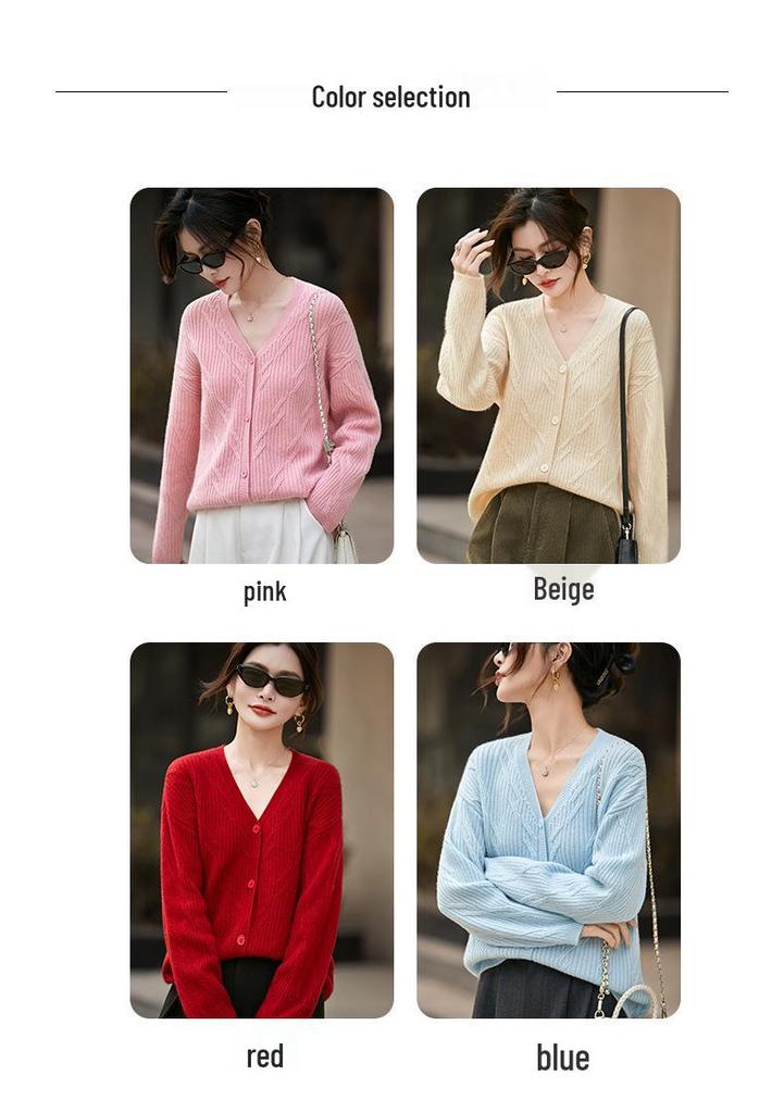2026 A/W Women's Diamond Pattern Loose Knit Cardigan Sweater