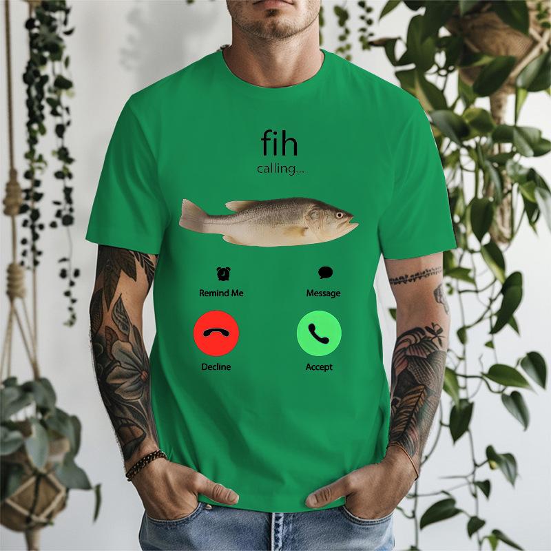 Unisexs T Shirt Fish Calling Funny Fishing Graphic Tee Angler Phone Humor Fisherunisex Gift Crew Neck Tee Fishing Fan Casual Short Top