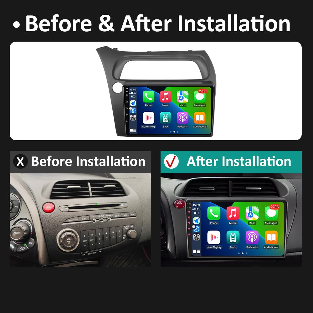 Беспроводной Android Auto Carplay для Honda Civic Хэтчбек 2006 2007 2008 2009 - 2011 Автомагнитола Видео Мультимедийный плеер Вентилятор охлаждения