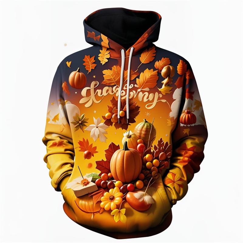 Толстовка с капюшоном на День благодарения для мужчин с рисунком тыквы и Дня индейки, осенние уличные топы, пуловеры с длинными рукавами