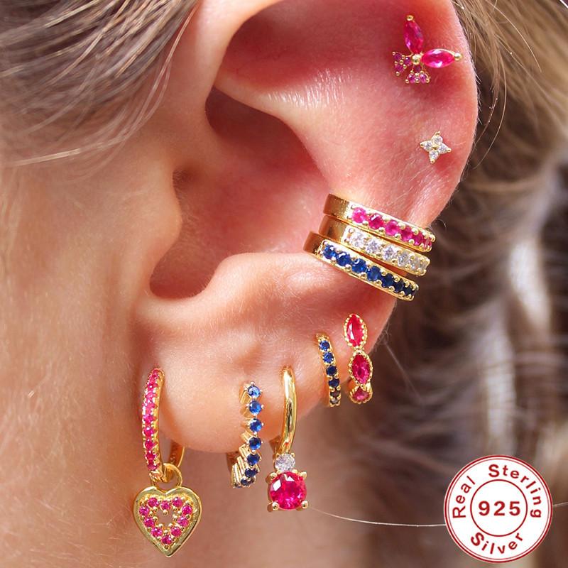 Серьги Light Luxury S925 Lip Print Geometric Four Diamond Celi French Ear Buckle Color Zircon Women's Ear Buckle