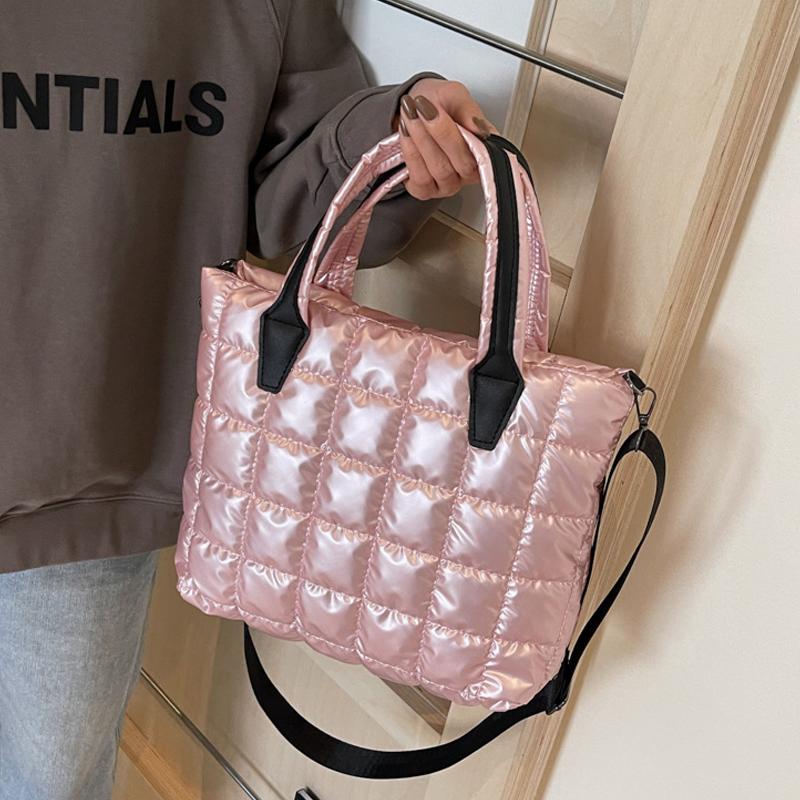 Стеганая мягкая сумка-тоут из нейлона, однотонная сумка-портфель, женская сумка через плечо, женская сумка большой емкости