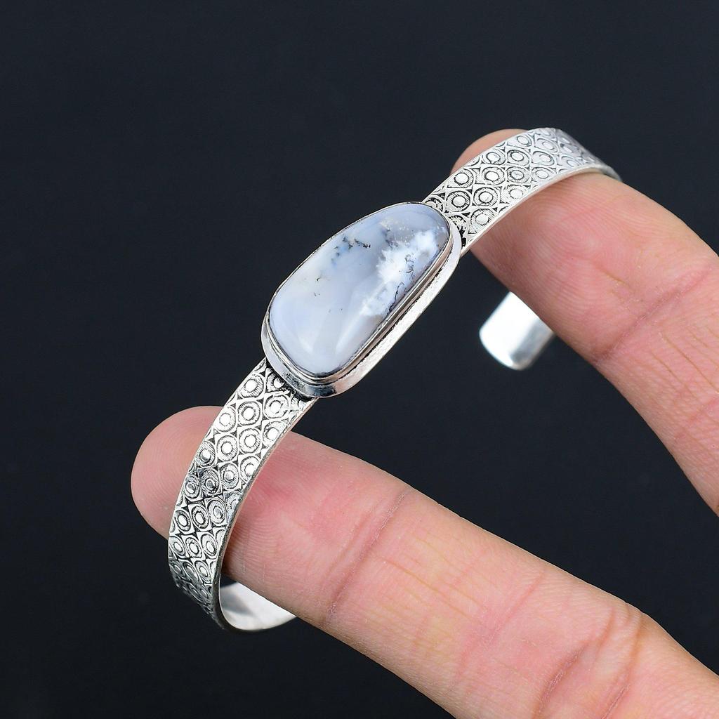 День матери Сделка Овальный Натуральный Дендритовый Опал Браслет Ювелирное изделие Серебро 925 пробы