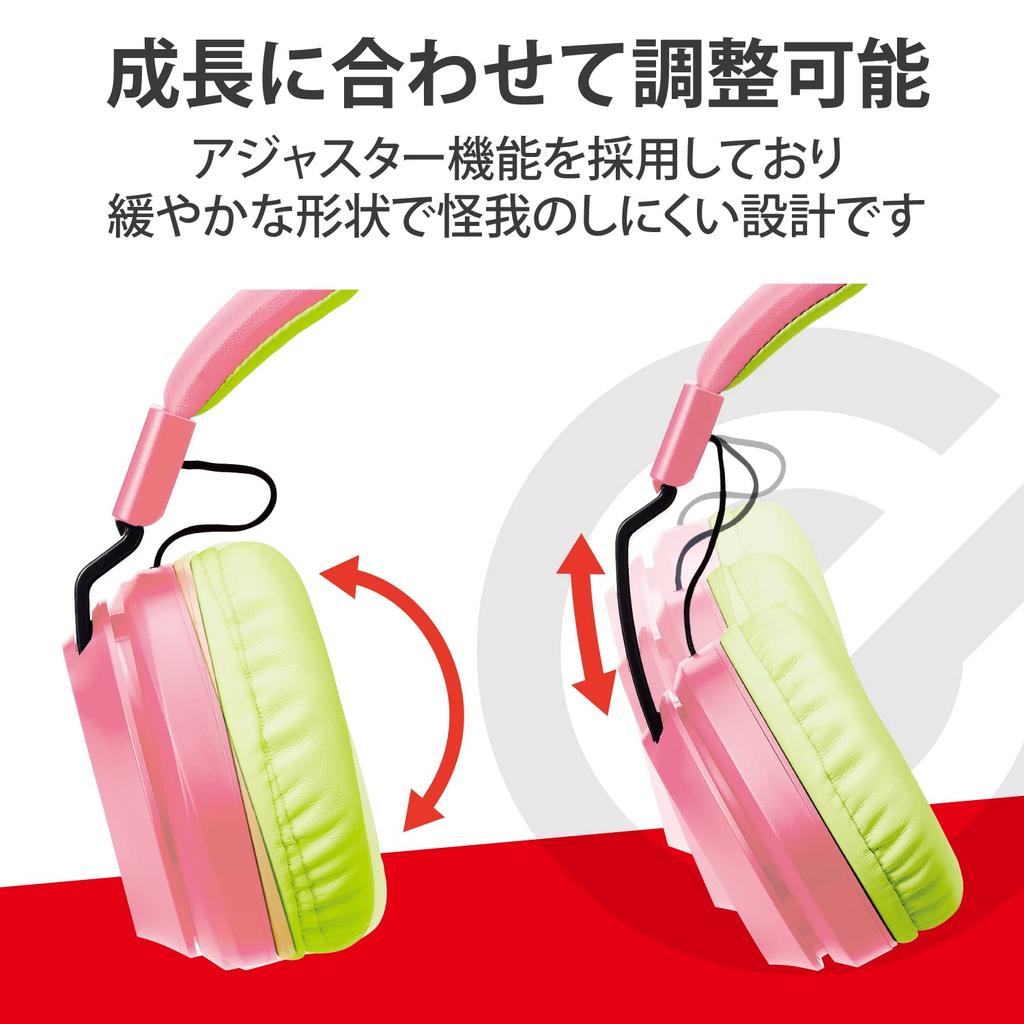 Elecom Headset for Low Volume Foldable 4 with Rotating Microphone Both Pink X Green Children, Specification, [3.5mm Connection, Poles] Arm, Ears,