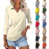Women's Fashion Casual Lapel 3/4 Sleeve  Shirt Women's Button Up Tops