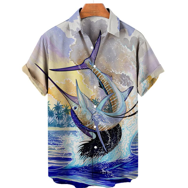Men's Hawaiian Retro Waves Shirts 3D Printed Short Sleeves Casual Lapel Beach Style Tops Fashion Versatile Style Clothing