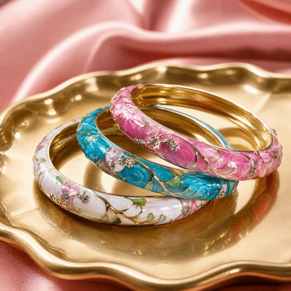 Enamel Vintage Flower Bangle Traditional Women's Hand Bracelet Jewelry Gifts