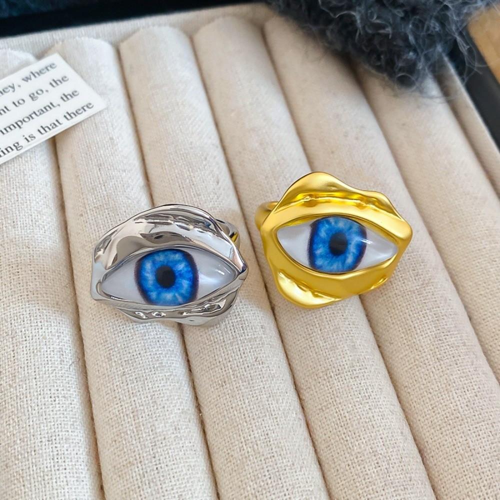 Pleated Devil's Eye Devil's Eye Ring Vintage Exaggerated Glaze Luxury Ring Alloy Copper Banquet Metal Rings Opening Finger Ring