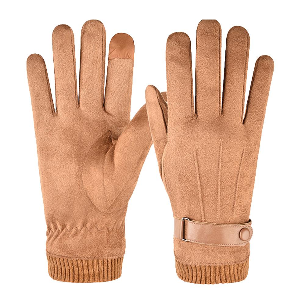Warm Gloves Men's Suede Gloves Outdoor Riding Driving Sports Fleece Thickened Touch Screen Autumn and Winter Gloves
