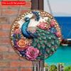 2D Flat 20cm 1pc Unique Peacock Crown Round Wooden Wall Hanging Decor - Beautiful Peacock &Flowers Wooden Pendant Gorgeous Retro Style Home Decoration