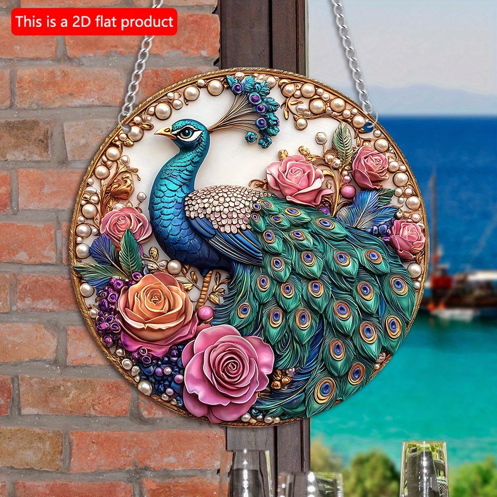 2D Flat 20cm 1pc Unique Peacock Crown Round Wooden Wall Hanging Decor - Beautiful Peacock &Flowers Wooden Pendant Gorgeous Retro Style Home Decoration