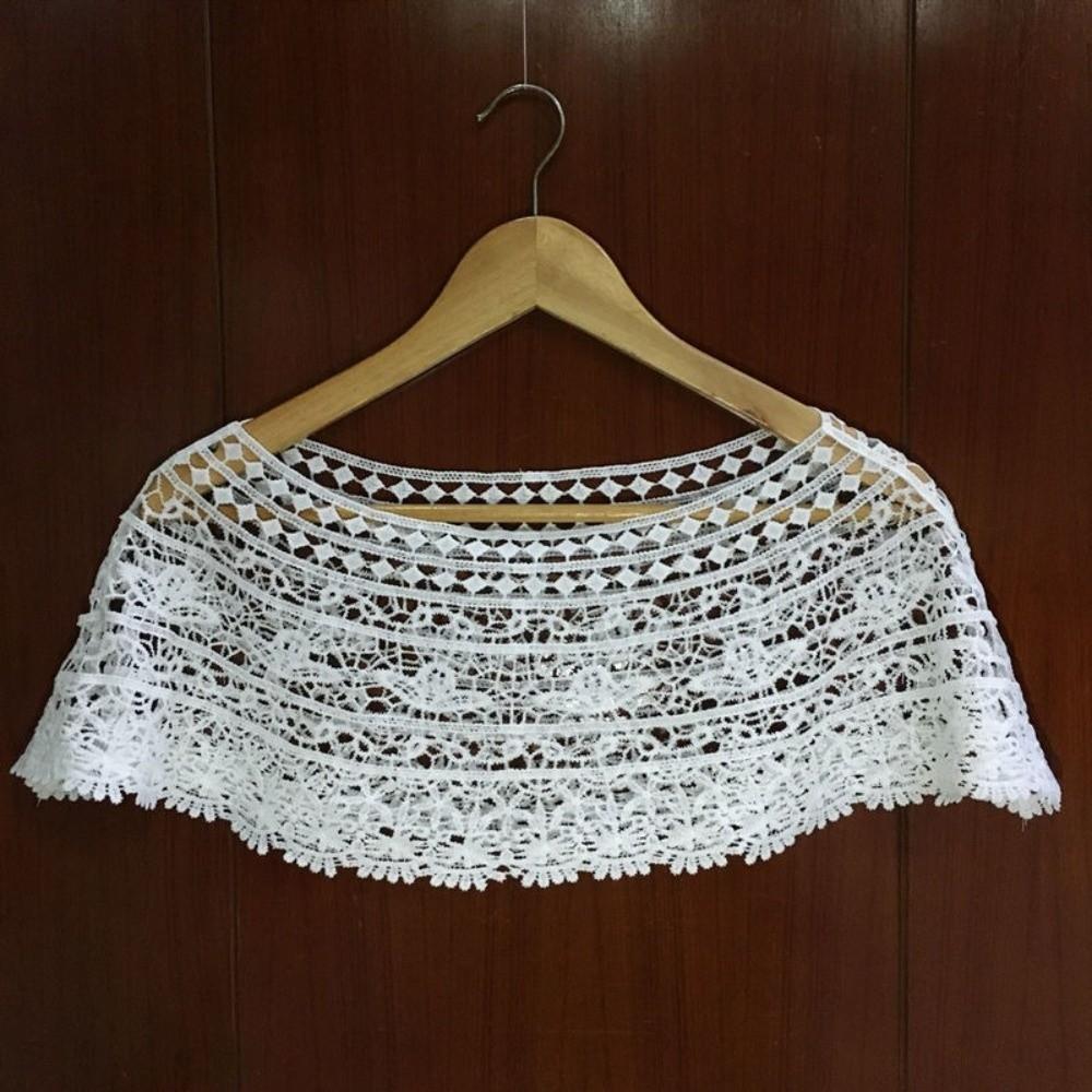 Hollow Out Lace Shawl Poncho Elegant Lace Neckline Shirt Cover Lace Cover Up Tops Daily