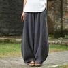 Autumn Solid Color Casaul Pockets Loose Pants Women Vintage Elastic Waist Cotton Linen Pants