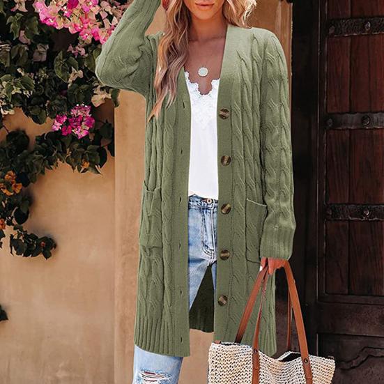 Женский свитер, кардиган с V-образным вырезом, длинным рукавом, перекрученной текстурой, трикотажными топами с карманами, однотонный трикотажный жакет на пуговицах