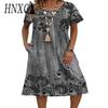 Women's Fashion Summer Spring Floral Print Short Sleeve U-Neck Loose Casual Dresses