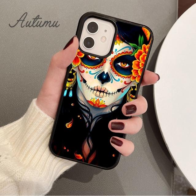 Mexican Skull Girl tattooed Art Phone Case for iPhone 17 Air 15 16 16e 11 12 13 14 Pro Max Plus Cover coque Fundas