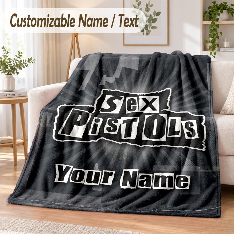 Custom Text Flannel Blanket Sex Pistols Print Warm Cozy Blanket Home Sofa Bedding