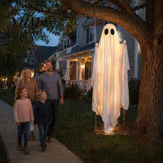 Party Props for Festive Atmosphere Large Hanging Swing Ghost Halloween Decoration with Remote Control And String Garden Ornament Warm Lights