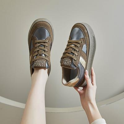 2024 Весна и Осень Новые Женские Повседневные Цвета Сочетание Толстая Подошва Увеличенные Шнуровка Модные Женские Туфли