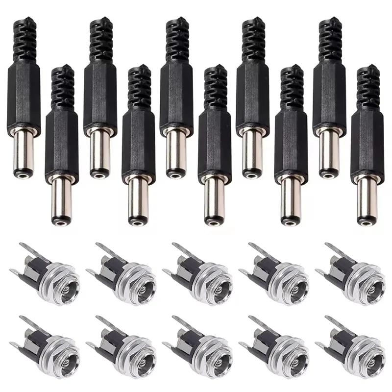 10Pairs DC Power Socket Jack Male Female Panel Mount Connector 5.5x2.1mm/2.5mm DC Power Plug DC005 DC099 DC022/022B DC025