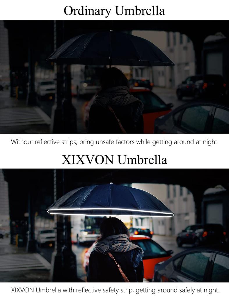 Зонт XIXVON Umbrella Pro UPF UV Reflective Safety Rugged Travel Automatic Reverse Folding Zone (10 ребрышек, черные) 50+ 99% защиты, полоска, ветрозащита,