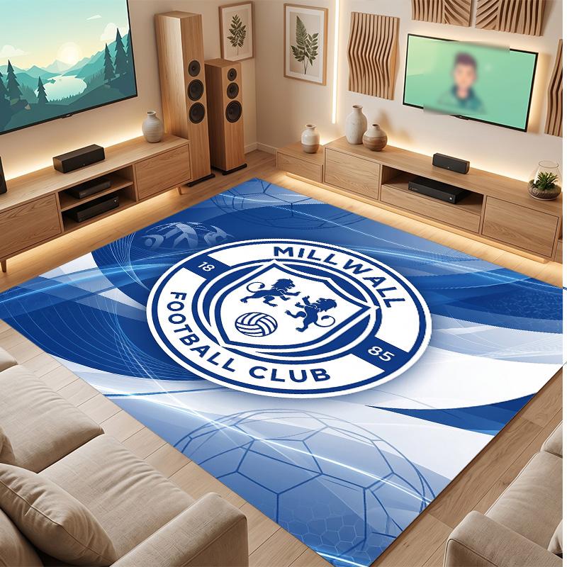 Millwall Football Print Crystal Velvet Rug, Comfortable Water Absorbent Non Slip Indoor Floor Carpet