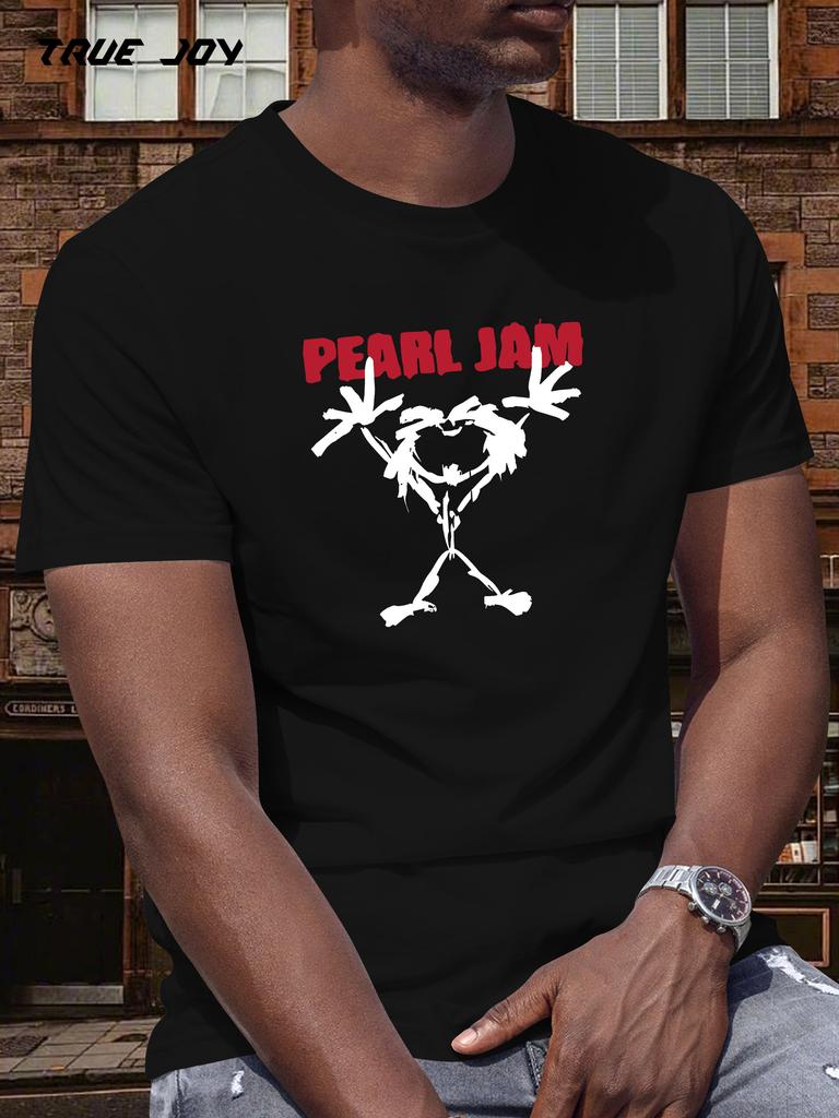 Short Sleeve T-shirt with Cartoon English Graphic Print - Breathable Round Neck Athleisure Top