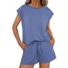 Women's Spring and Summer Solid Color Round Neck Loose Short Sleeved Shorts Two-piece Set