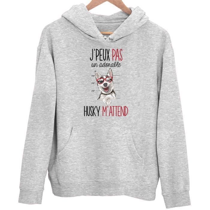 Sweat à Capuche - Husky - Désolé je peux pas - Gris - Manches longues - Col capuche
