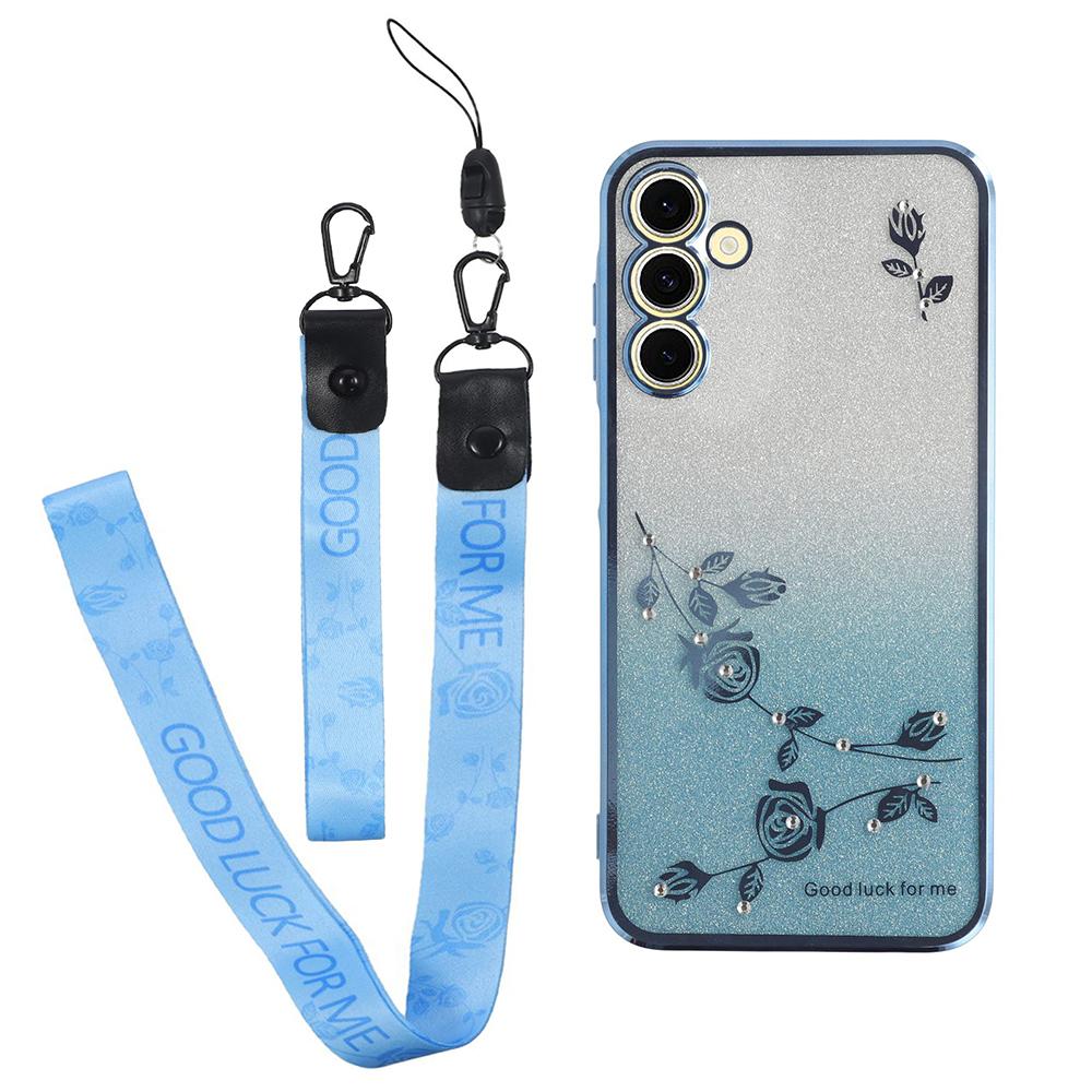 For Samsung Galaxy A35 5G Cell Phone Case Rhinestone Glitter Drop-proof TPU Cover with Strap