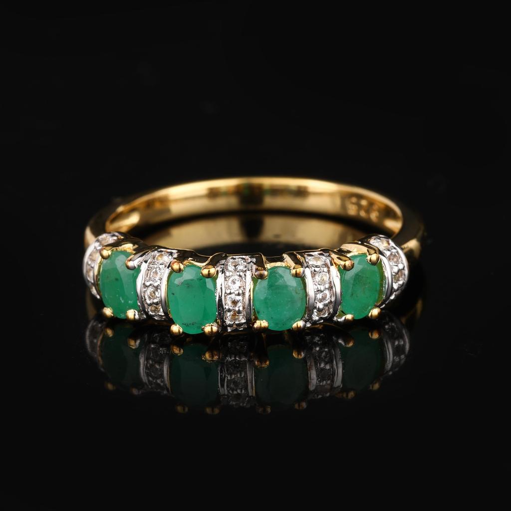 925 Silver Oval Gemstone Ring Ruby Emerald White Topaz Gold Plated Women Jewelry