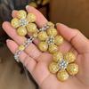 Серьги-гвоздики с цветком из циркона, покрытые настоящим золотом K, роскошный набор ювелирных изделий тяжелой промышленности, нишевые ювелирные изделия в стиле легкой роскоши.