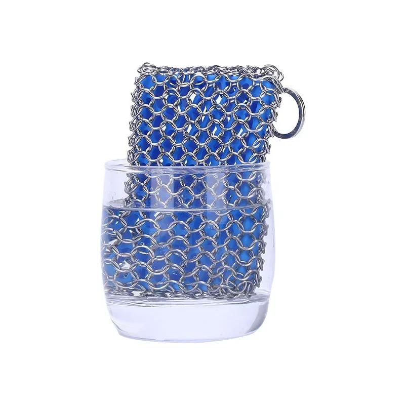 Однокольцевой очиститель для чугунной кухонной посуды, щетка для чистки, скребок для цепей из нержавеющей стали, сковорода, решетка, скребок для удаления ржавчины