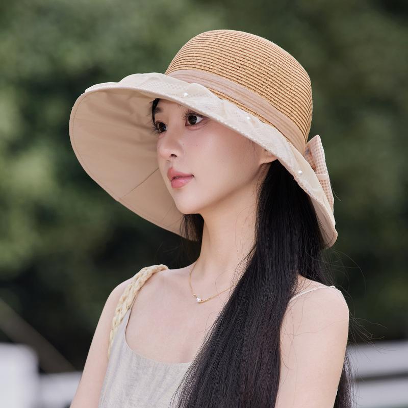 Summer straw hat children grass top breathable sunscreen hat sweet bow bucket hat face small versatile sun hat