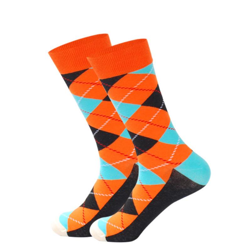 Men's Fashion Socks Cotton Wedding Socks Paragraph Diamond Pattern Geometric Business In Tube Socks