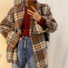 Шерстяное пальто для женщин, осеннее и зимнее теплое уютное пальто, утолщенный свободный костюм, повседневное твидовое пальто в клетку