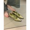 2025 Spring New French Pointed Head with Metal Buckle Thick Heel Medium Heel Mary Jane Shoes Single Shoes Small Leather Shoes Women