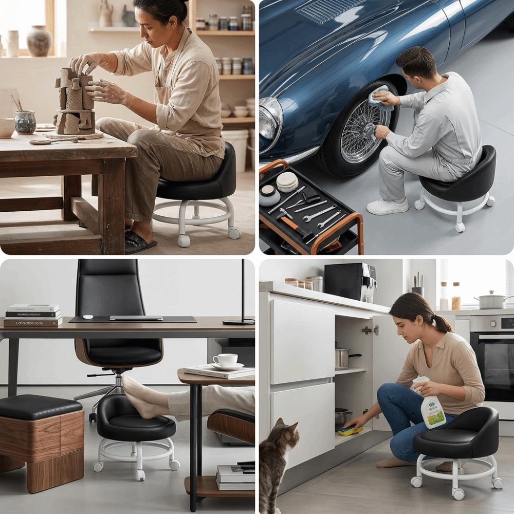 Movable Step Stool Anti-Slip Small Chair Comfortable Pulley stool Living Room