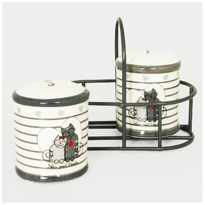 [A1194] - Набор для перца и соли "Кошки" серо-белый (кошачьи друг для друга) - 12x6см