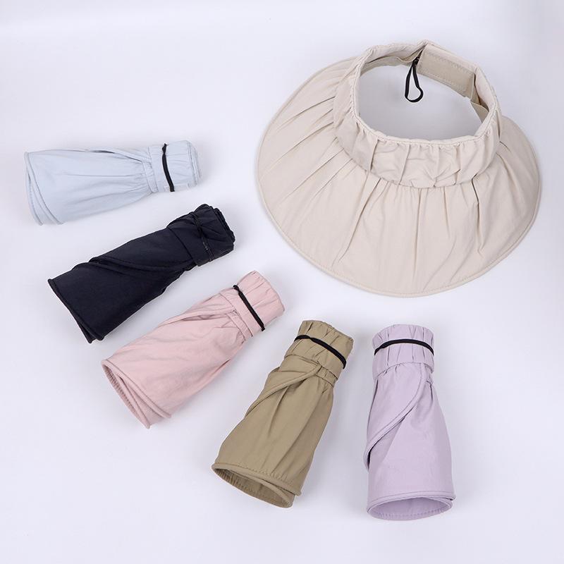 Pleated large brim UV sunscreen empty top hat women's summer outdoor portable travel foldable sunscreen sun hat